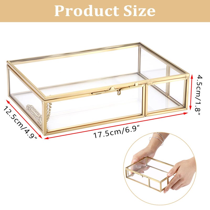 Hipiwe Gold Glass Photo Box,Vintage Photo Storage Organizer, Trinket Box Jewelry Display Organizer Keepsake Box Case Home Decor (Small) - Image 3
